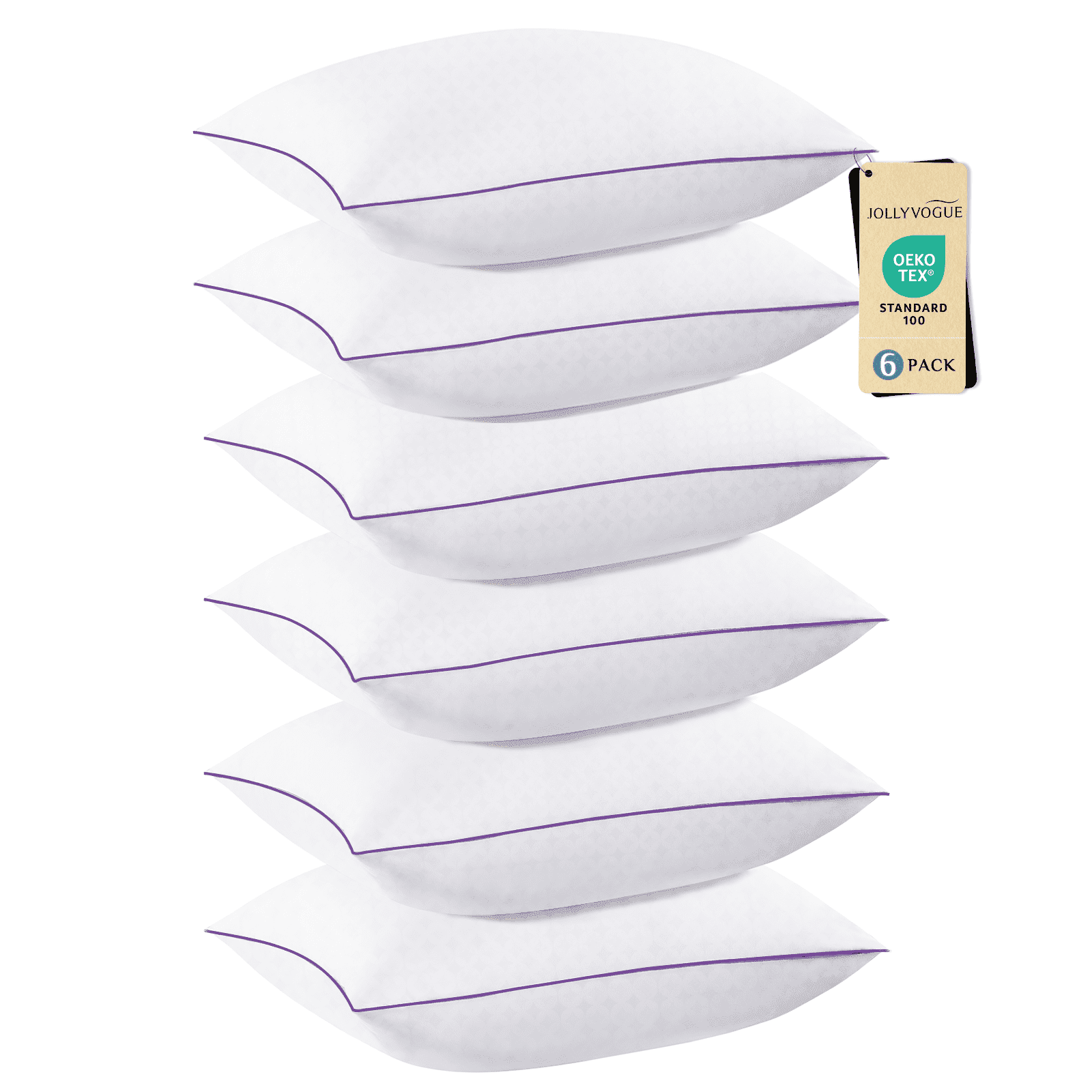 Sasttie Hotel Down Alternative Bed Pillows for Side, Back & Stomach Sleepers - Standard / White & Purple / 6 Pack