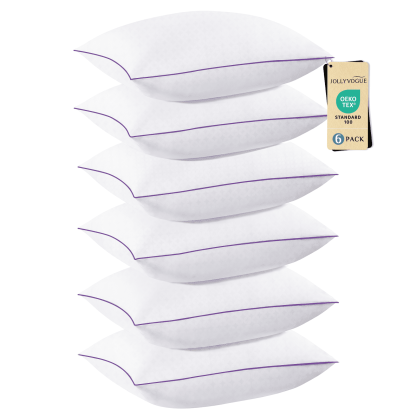 Sasttie Hotel Down Alternative Bed Pillows for Side, Back & Stomach Sleepers - Standard / White & Purple / 6 Pack