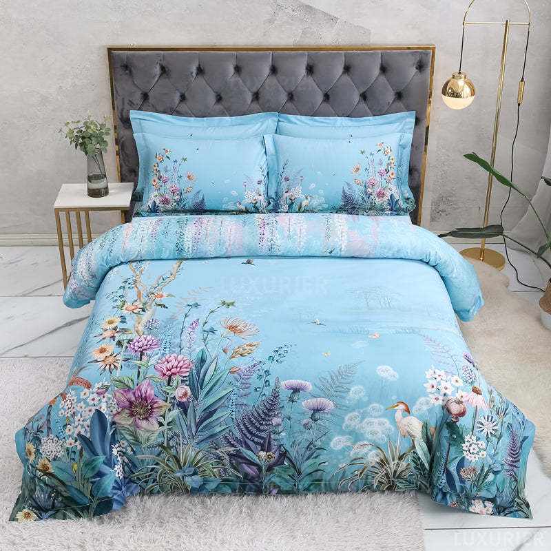 Cecile Sky Blue Duvet Cover Set (Egyptian Cotton)-beddingset