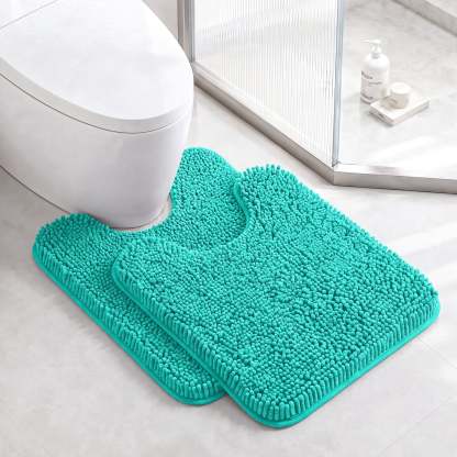 Sasttie Chenille Bathroom Rugs, Quick Dry Washable Bath Mats with Rubber Backing - 20" x 24" U-Shaped / Pine Green / 2 Pack