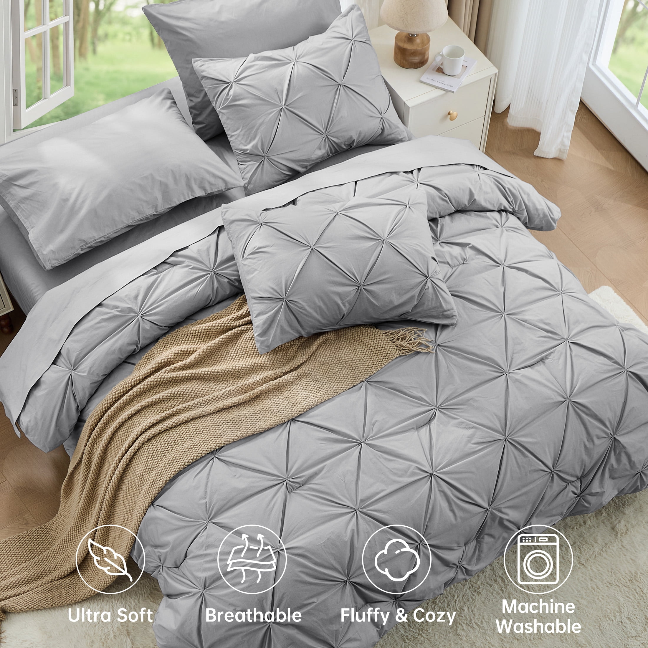 Sasttie 7-Piece Pintuck Comforter Set, Bed in a Bag, All-Season Bedding Set product image 2