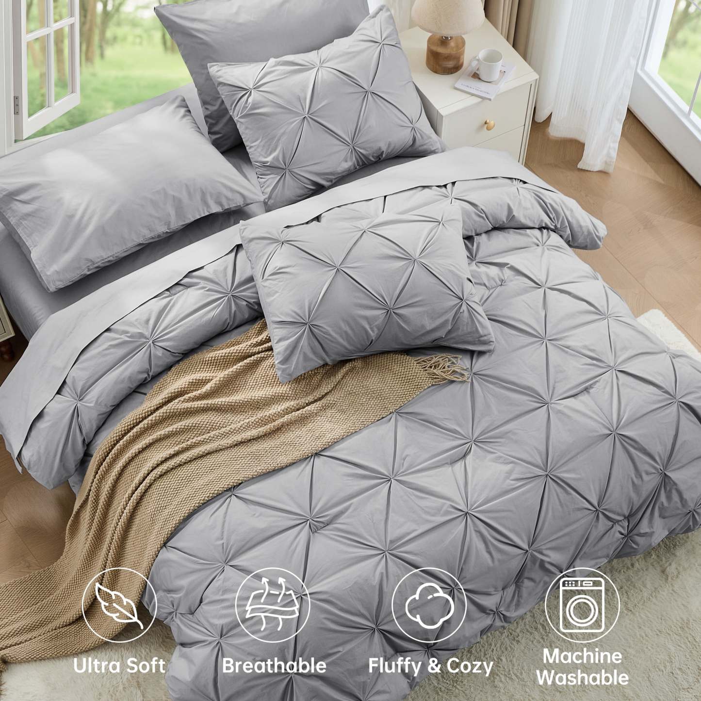 Sasttie 7-Piece Pintuck Comforter Set, Bed in a Bag, All-Season Bedding Set product image 2