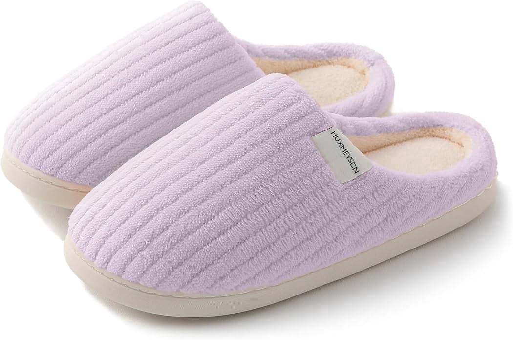 Sasttie Women's Plush Memory Foam House Slippers with Anti-Skid Rubber Sole - 7-8 / Purple