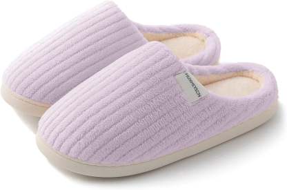 Sasttie Women's Plush Memory Foam House Slippers with Anti-Skid Rubber Sole - 7-8 / Purple