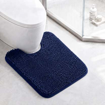 Sasttie Chenille Bathroom Rugs, Quick Dry Washable Bath Mats with Rubber Backing - 20" x 24" U-Shaped / Navy / 1 Pack
