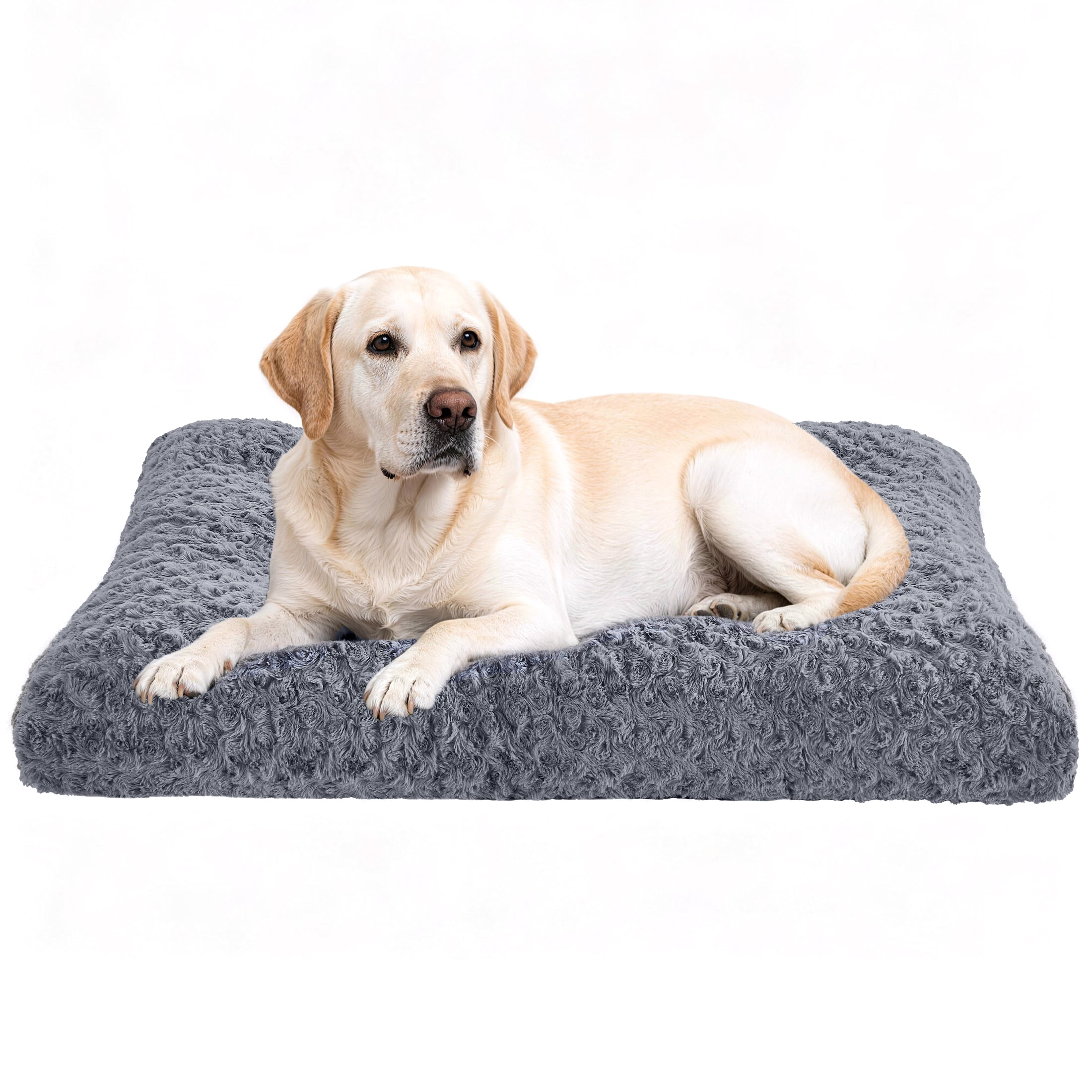 Sasttie Rose Velvet Dog Bed Crate Pad, Washable Plush Pet Mat with Non-Slip Bottom - L (35" x 23" x 6") / Grey