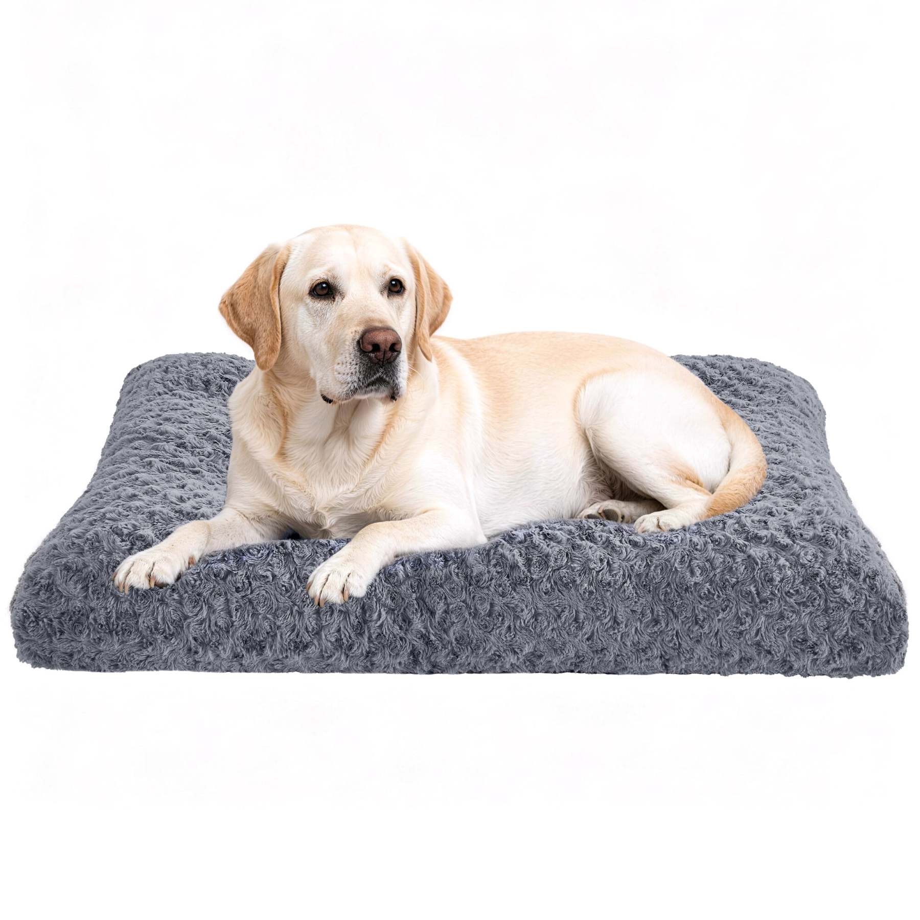 Sasttie Rose Velvet Dog Bed Crate Pad, Washable Plush Pet Mat with Non-Slip Bottom - L (35" x 23" x 6") / Grey