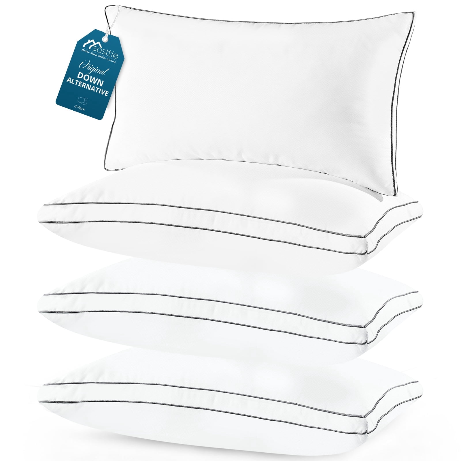 Sasttie Gusseted Bed Pillows, Supportive Down Alternative Hotel Quality Pillows - King / 4 Pack