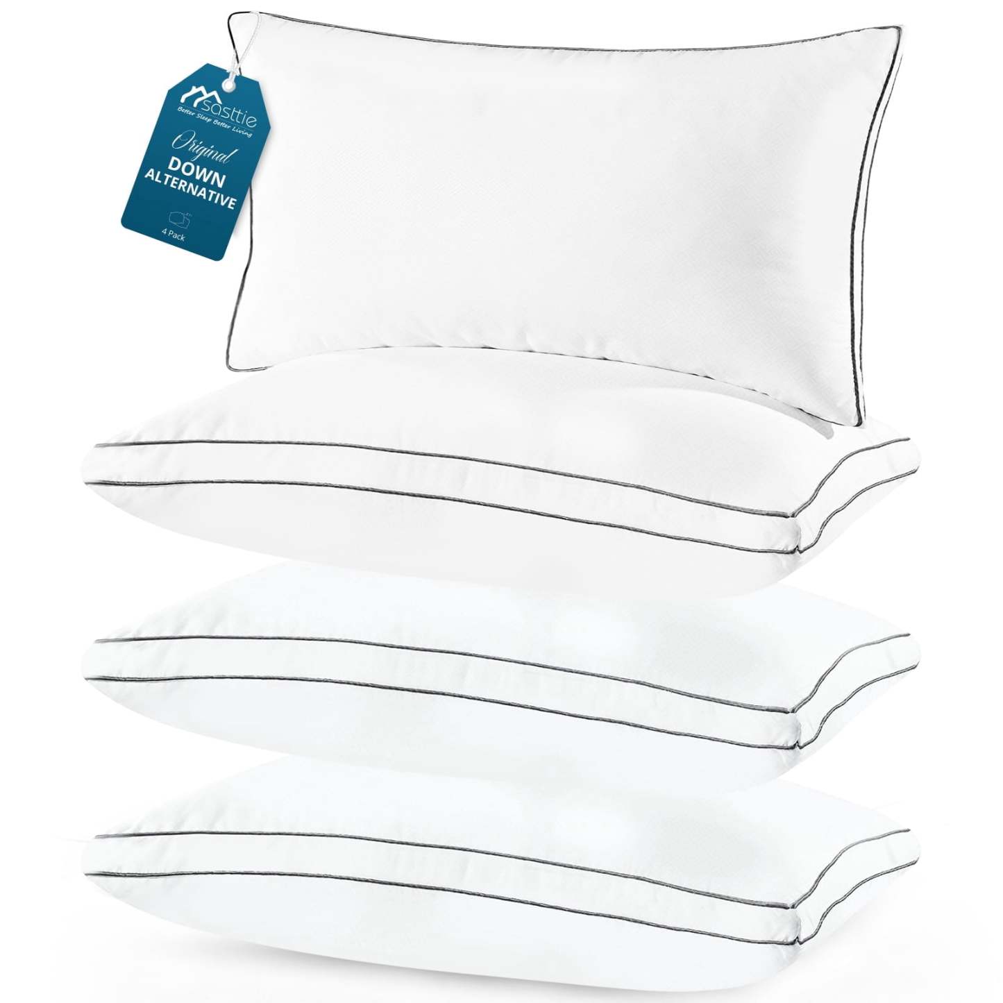 Sasttie Gusseted Bed Pillows, Supportive Down Alternative Hotel Quality Pillows - King / 4 Pack