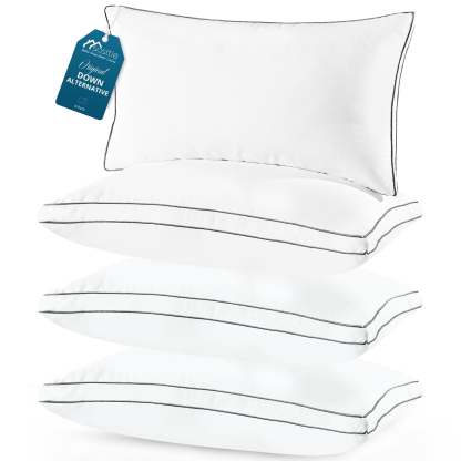 Sasttie Gusseted Bed Pillows, Supportive Down Alternative Hotel Quality Pillows - King / 4 Pack