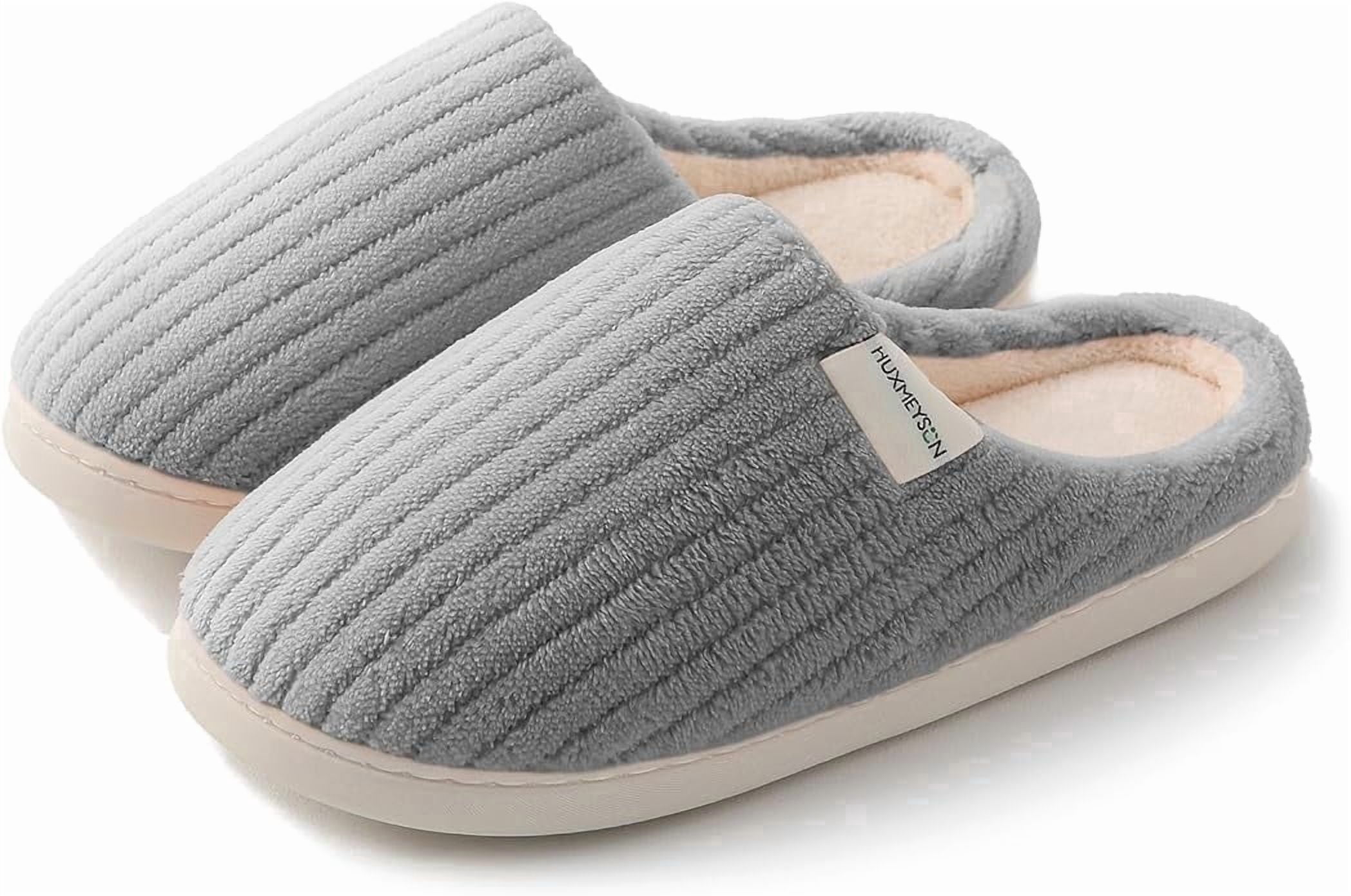 Sasttie Women's Plush Memory Foam House Slippers with Anti-Skid Rubber Sole - 7-8 / Light Grey