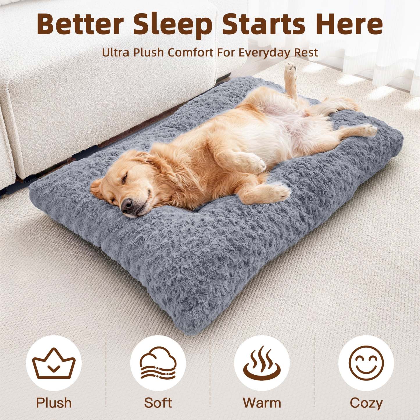 Sasttie Rose Velvet Dog Bed Crate Pad, Washable Plush Pet Mat with Non-Slip Bottom product image 5