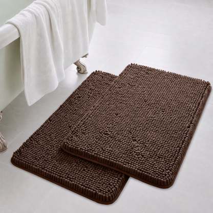 Sasttie Chenille Bathroom Rugs, Quick Dry Washable Bath Mats with Rubber Backing - 20" x 32" / Brown / 2 Pack
