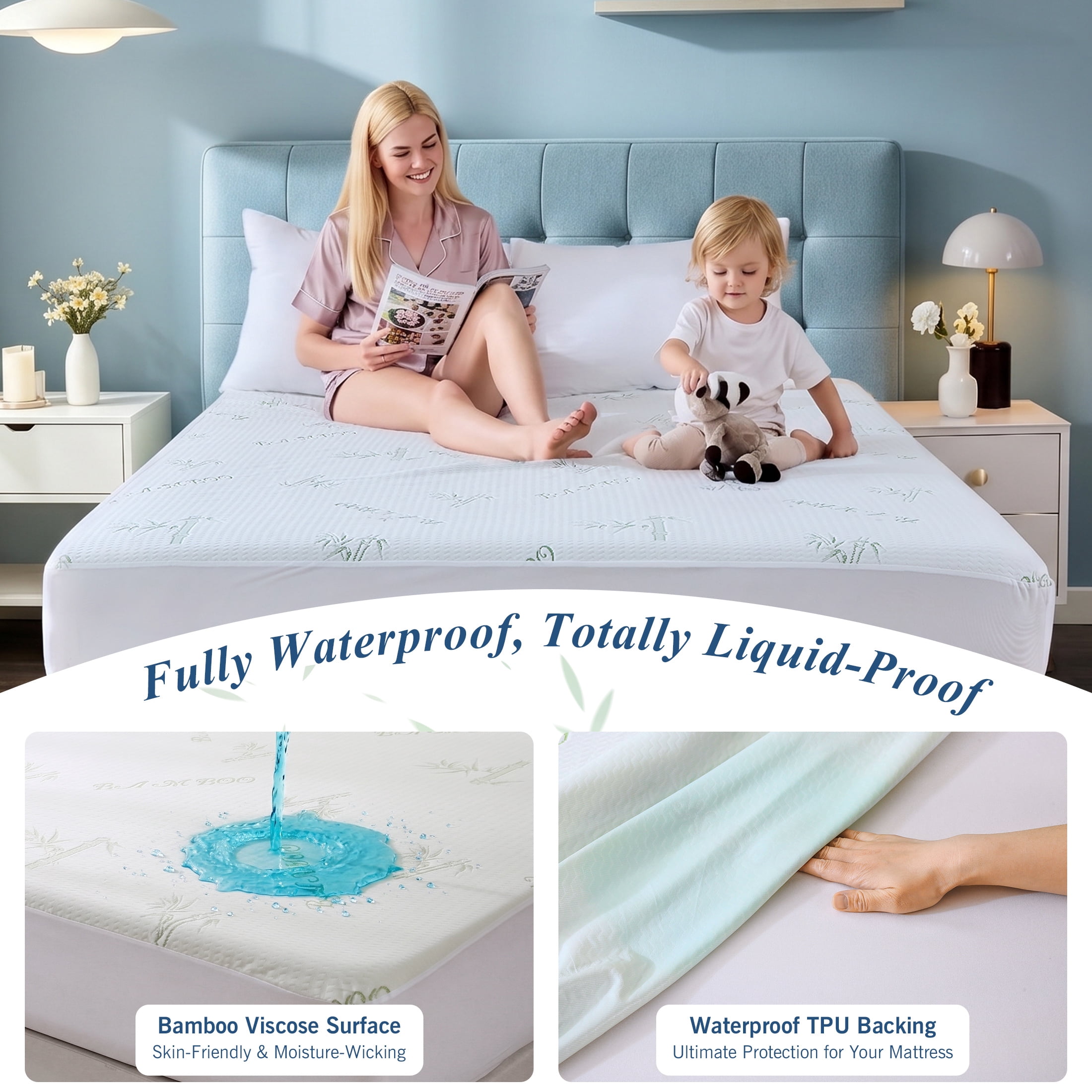 Sasttie 100% Waterproof Mattress Protector, Breathable Noiseless Deep Pocket Mattress Cover product image 5