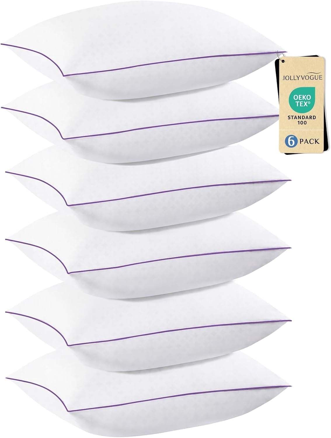 Sasttie Hotel Down Alternative Bed Pillows for Side, Back & Stomach Sleepers - King / White & Purple / 12 Pack