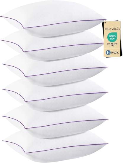 Sasttie Hotel Down Alternative Bed Pillows for Side, Back & Stomach Sleepers - King / White & Purple / 12 Pack