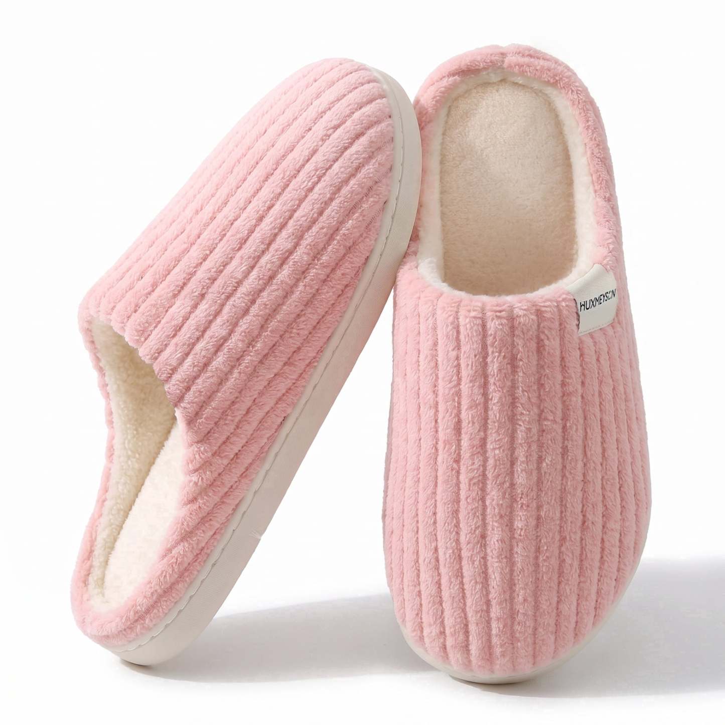 Sasttie Women's Plush Memory Foam House Slippers with Anti-Skid Rubber Sole - 7-8 / Pink