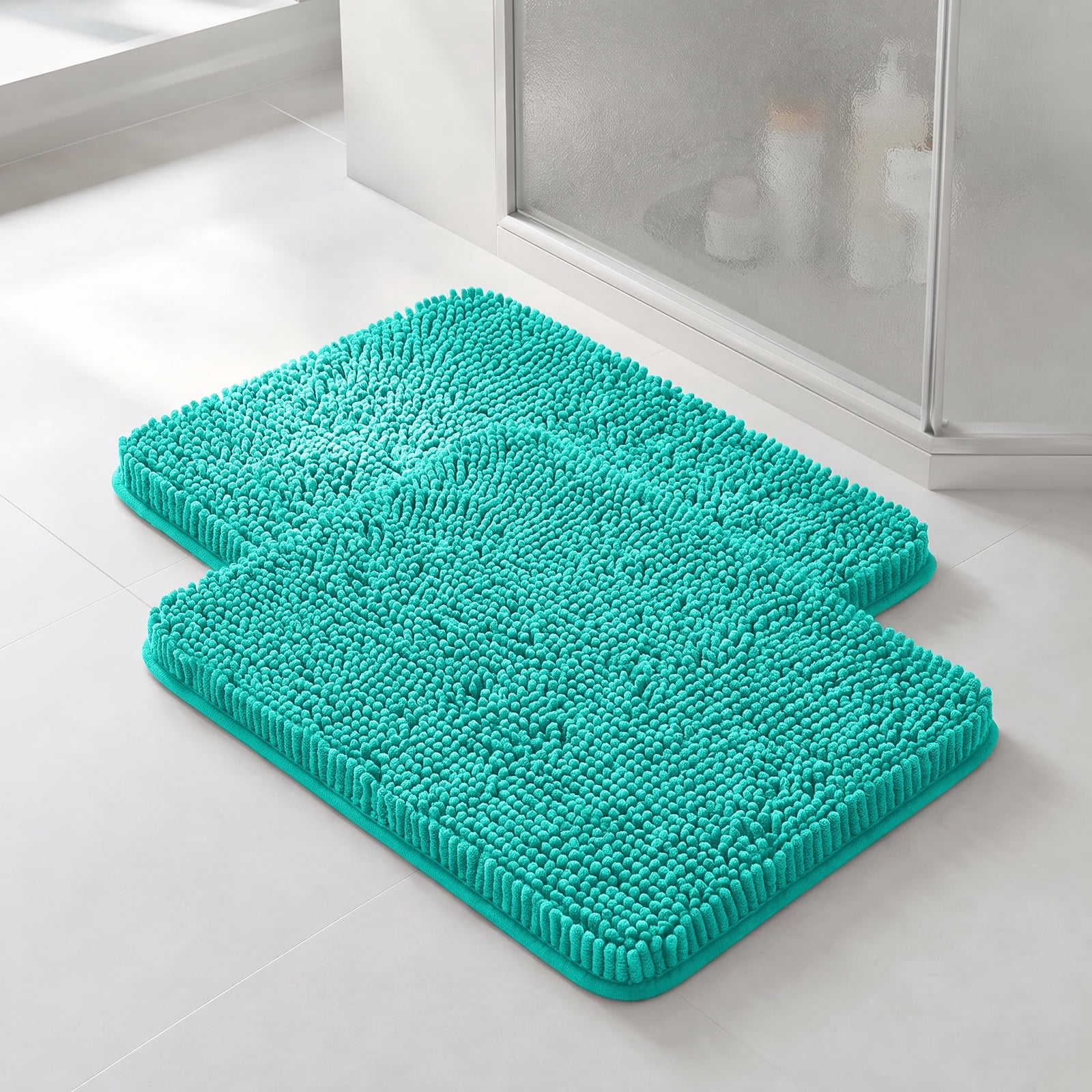Sasttie Chenille Bathroom Rugs, Quick Dry Washable Bath Mats with Rubber Backing - 20" x 24" / Pine Green / 2 Pack