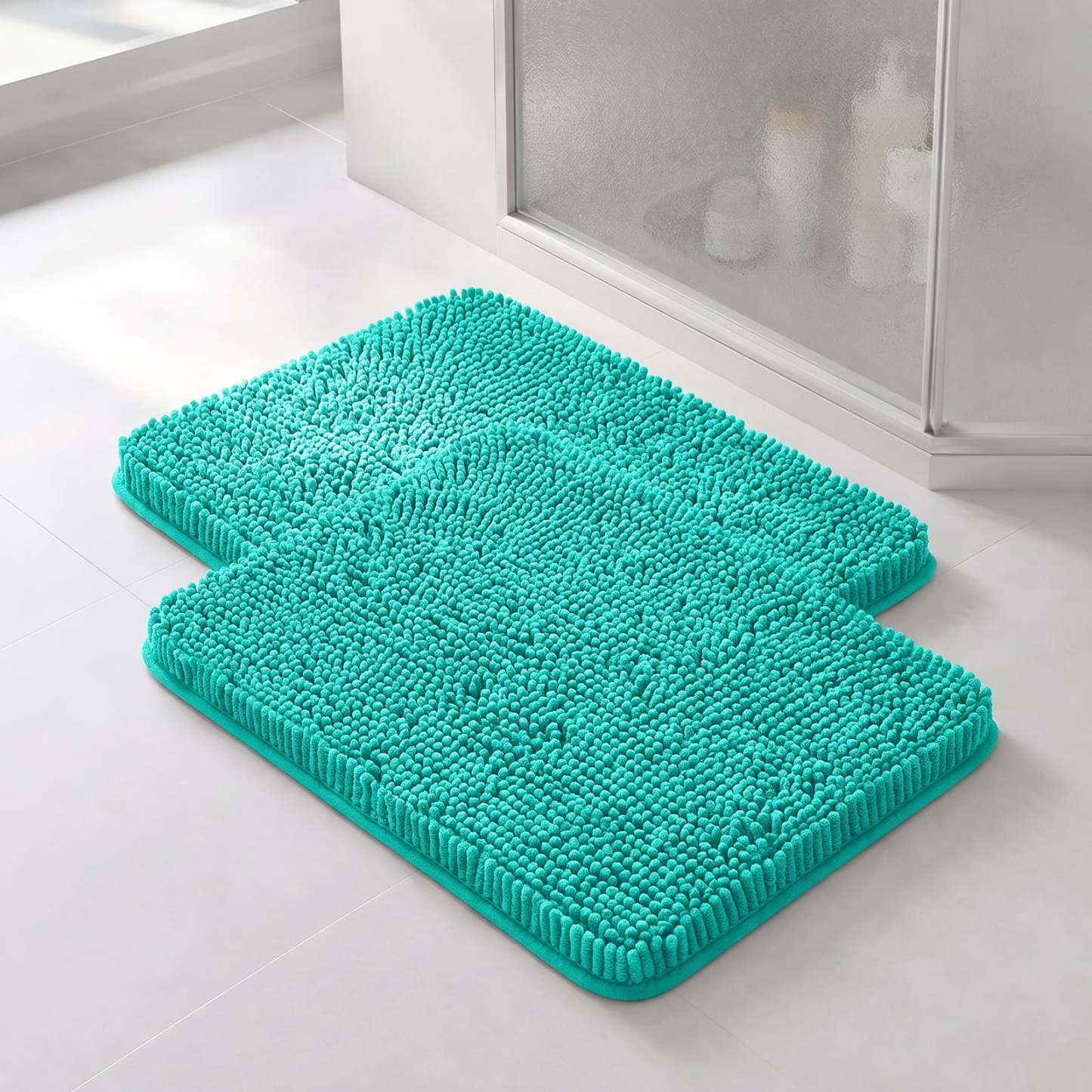 Sasttie Chenille Bathroom Rugs, Quick Dry Washable Bath Mats with Rubber Backing - 20" x 24" / Pine Green / 2 Pack