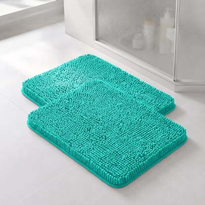 Sasttie Chenille Bathroom Rugs, Quick Dry Washable Bath Mats with Rubber Backing - 20" x 24" / Pine Green / 2 Pack