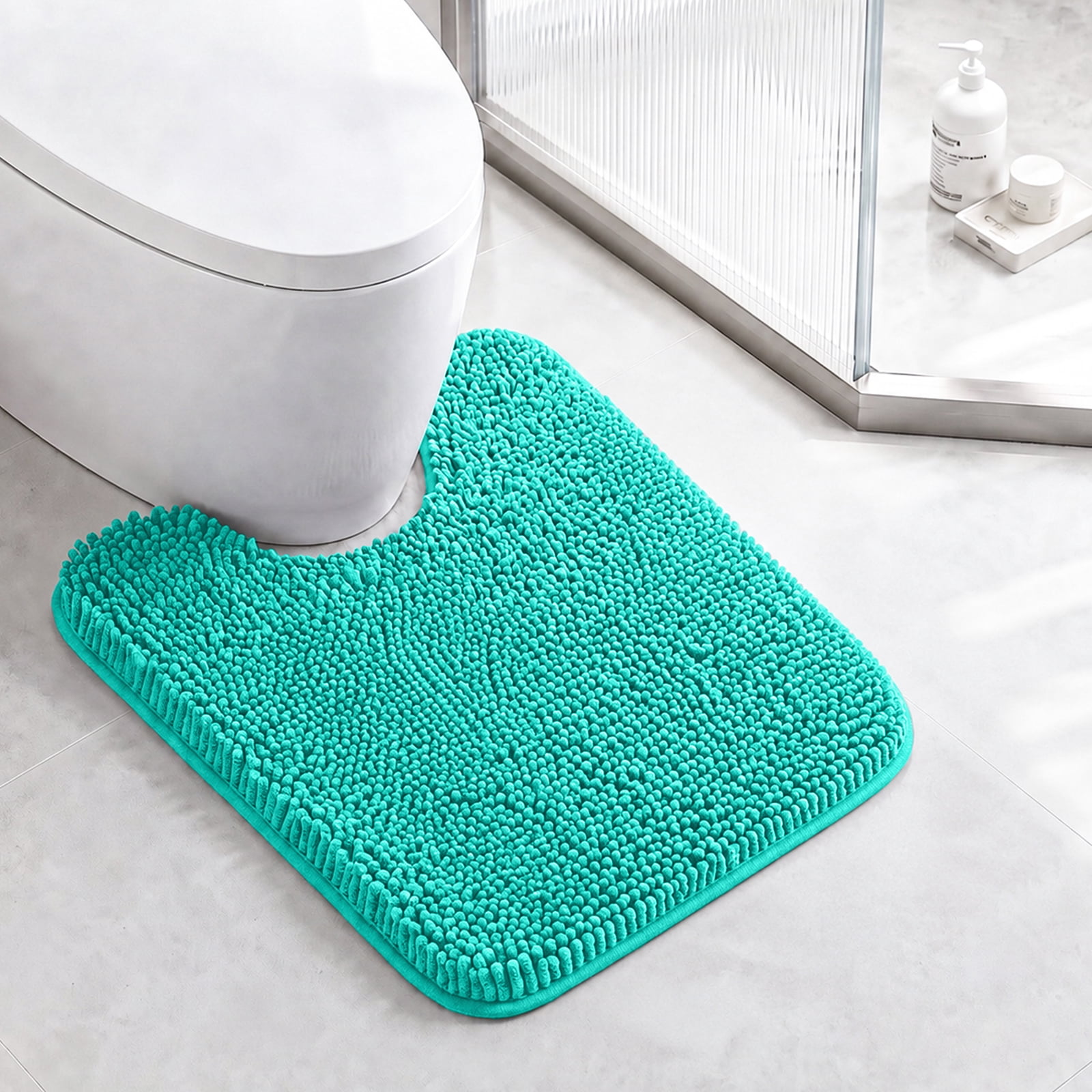 Sasttie Chenille Bathroom Rugs, Quick Dry Washable Bath Mats with Rubber Backing - 20" x 24" U-Shaped / Pine Green / 1 Pack