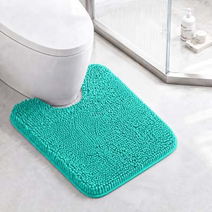 Sasttie Chenille Bathroom Rugs, Quick Dry Washable Bath Mats with Rubber Backing - 20" x 24" U-Shaped / Pine Green / 1 Pack