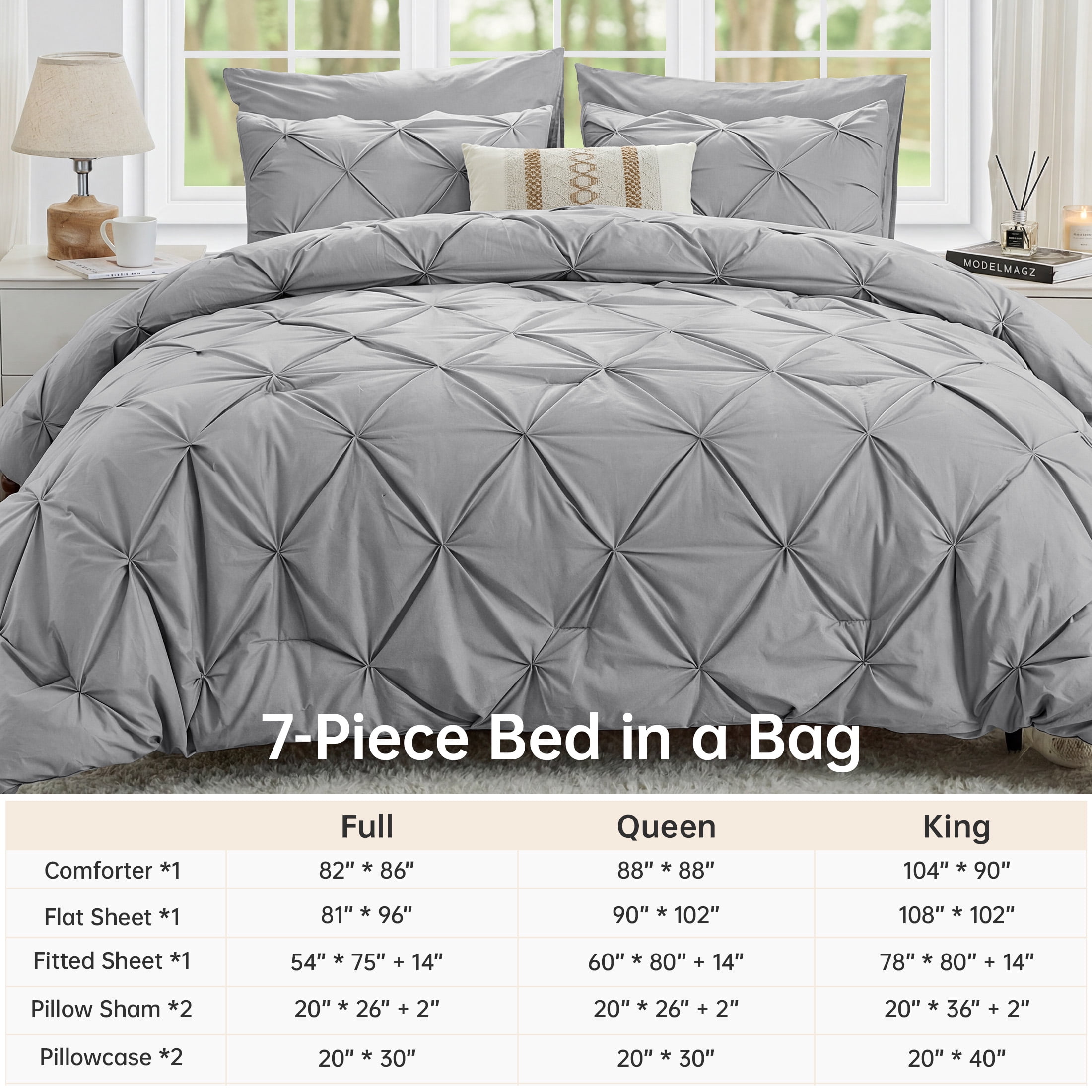 Sasttie 7-Piece Pintuck Comforter Set, Bed in a Bag, All-Season Bedding Set product image 5