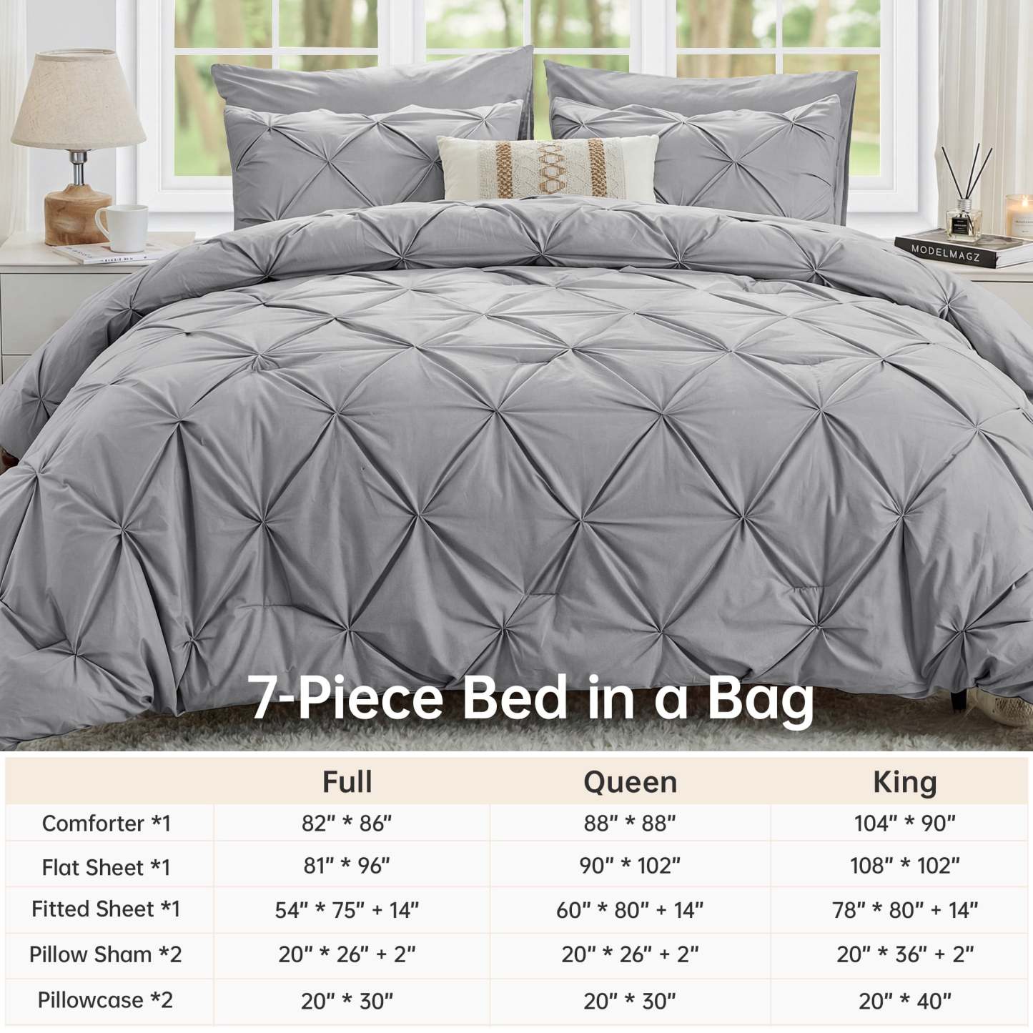Sasttie 7-Piece Pintuck Comforter Set, Bed in a Bag, All-Season Bedding Set product image 5