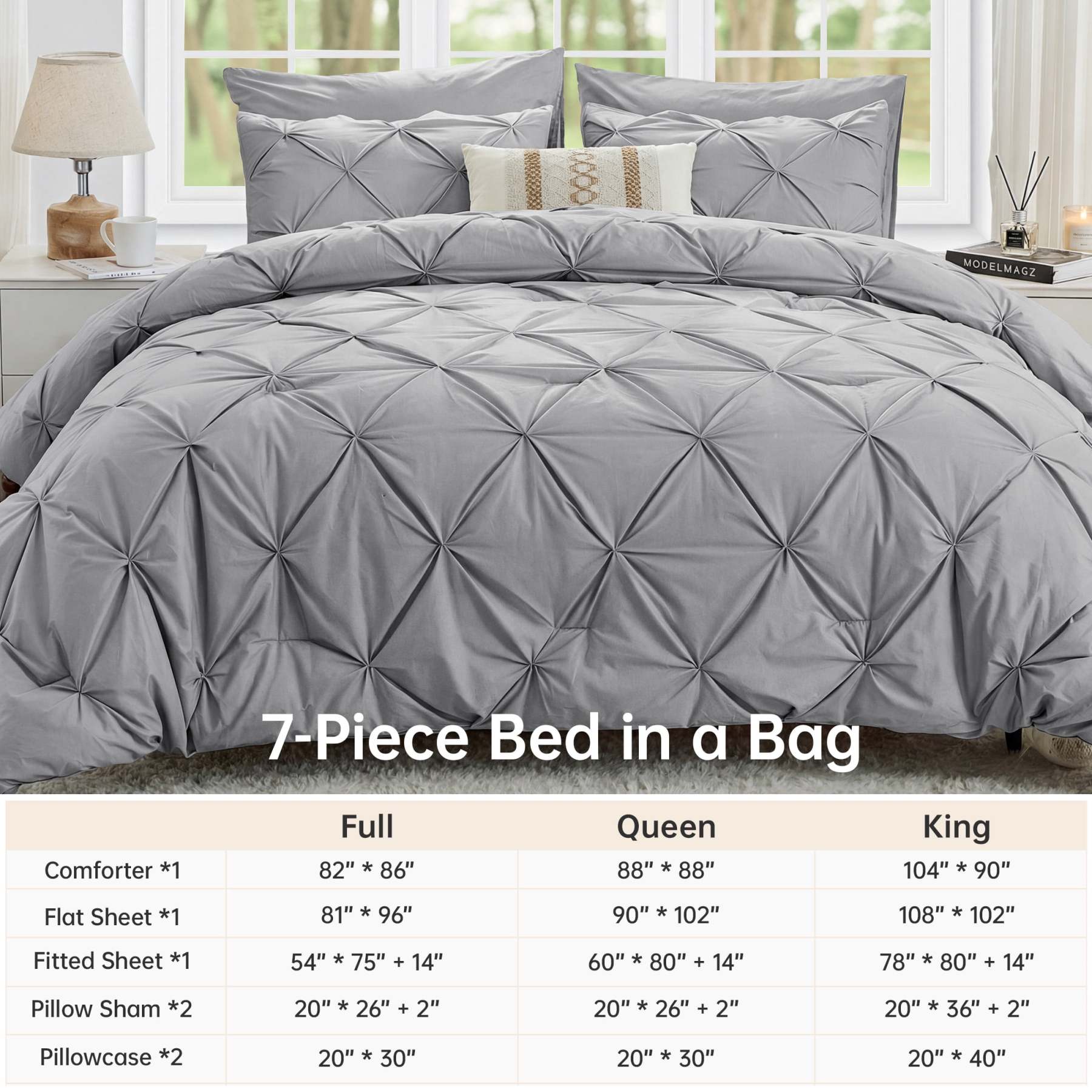 Sasttie 7-Piece Pintuck Comforter Set, Bed in a Bag, All-Season Bedding Set product image 5