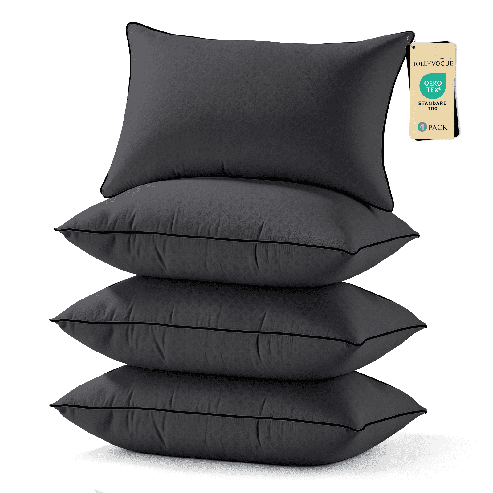 Sasttie Hotel Down Alternative Bed Pillows for Side, Back & Stomach Sleepers - Standard / Black & Black / 4 Pack