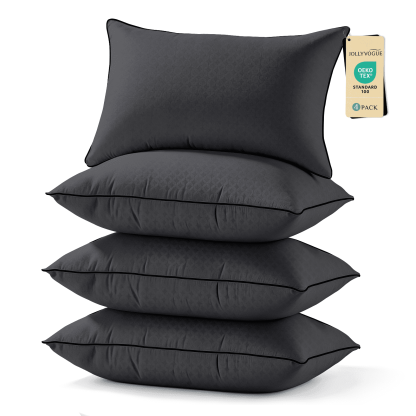 Sasttie Hotel Down Alternative Bed Pillows for Side, Back & Stomach Sleepers - Standard / Black & Black / 4 Pack