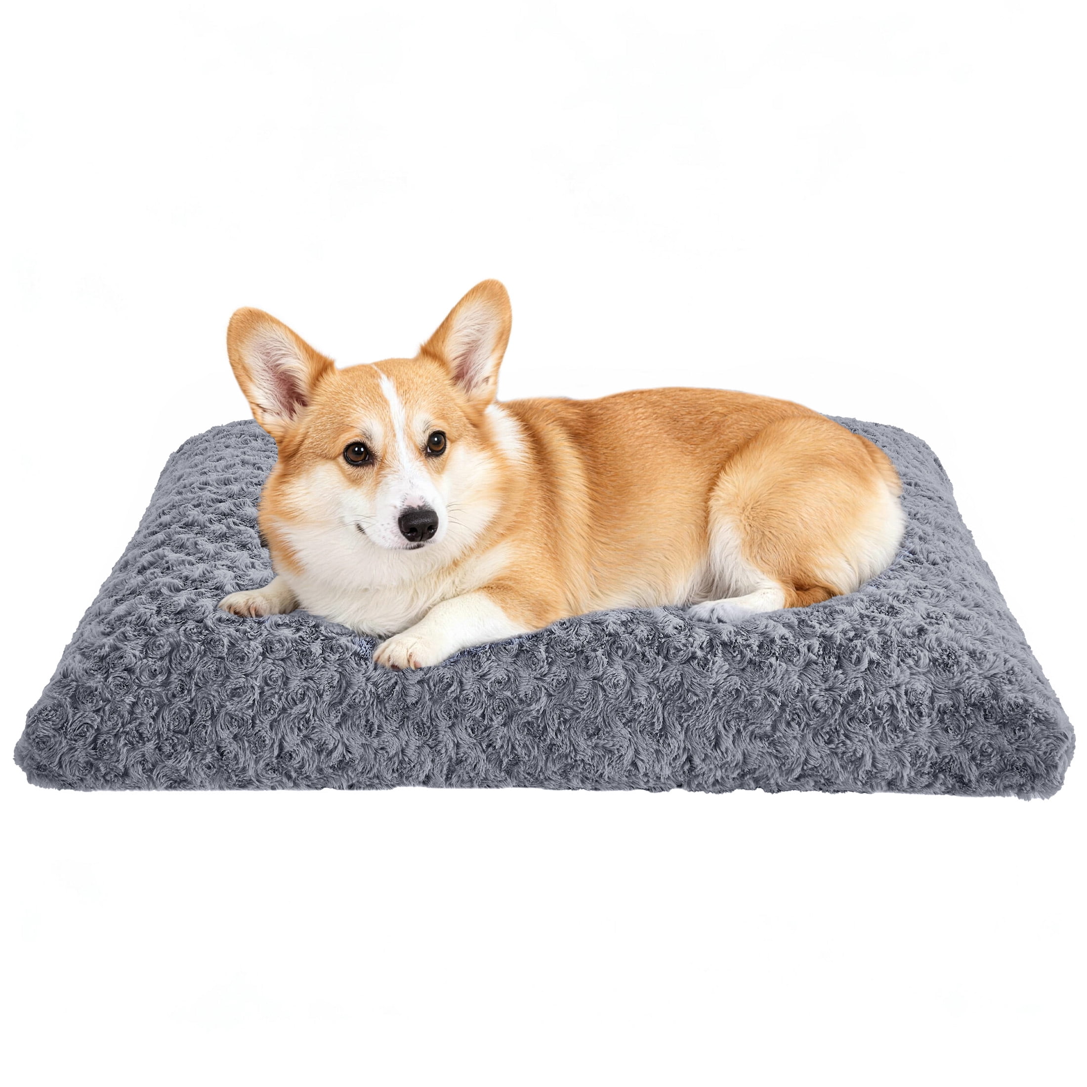 Sasttie Rose Velvet Dog Bed Crate Pad, Washable Plush Pet Mat with Non-Slip Bottom - M (29" x 21" x 5") / Grey