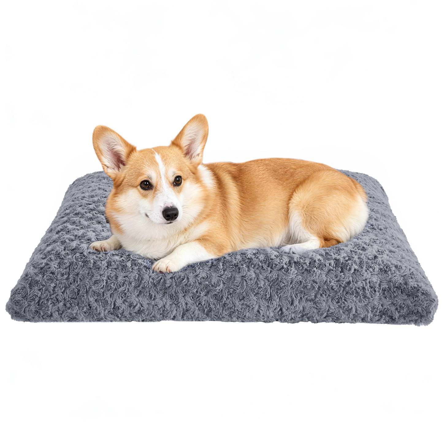 Sasttie Rose Velvet Dog Bed Crate Pad, Washable Plush Pet Mat with Non-Slip Bottom - M (29" x 21" x 5") / Grey