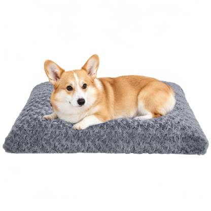 Sasttie Rose Velvet Dog Bed Crate Pad, Washable Plush Pet Mat with Non-Slip Bottom - M (29" x 21" x 5") / Grey