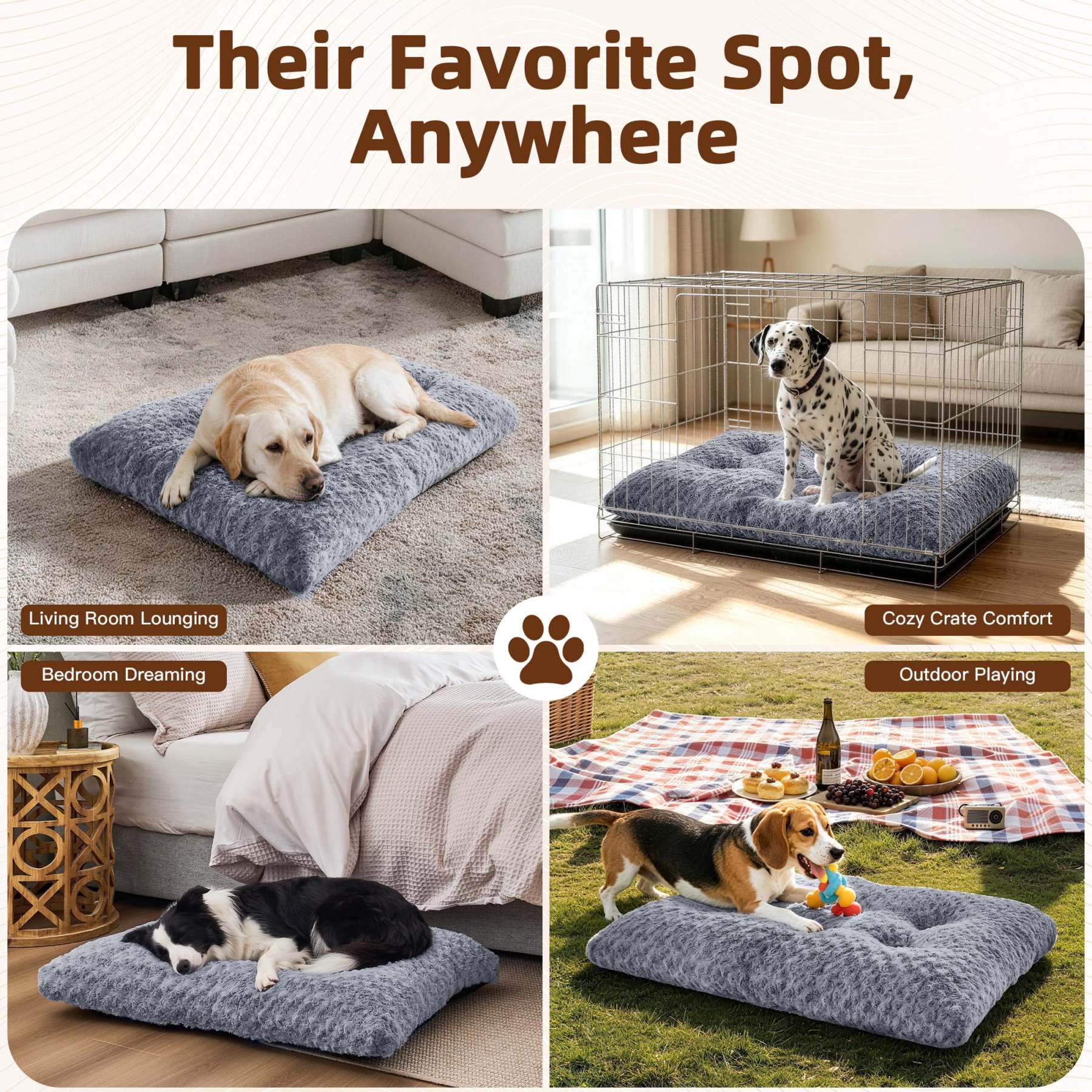 Sasttie Rose Velvet Dog Bed Crate Pad, Washable Plush Pet Mat with Non-Slip Bottom product image 2
