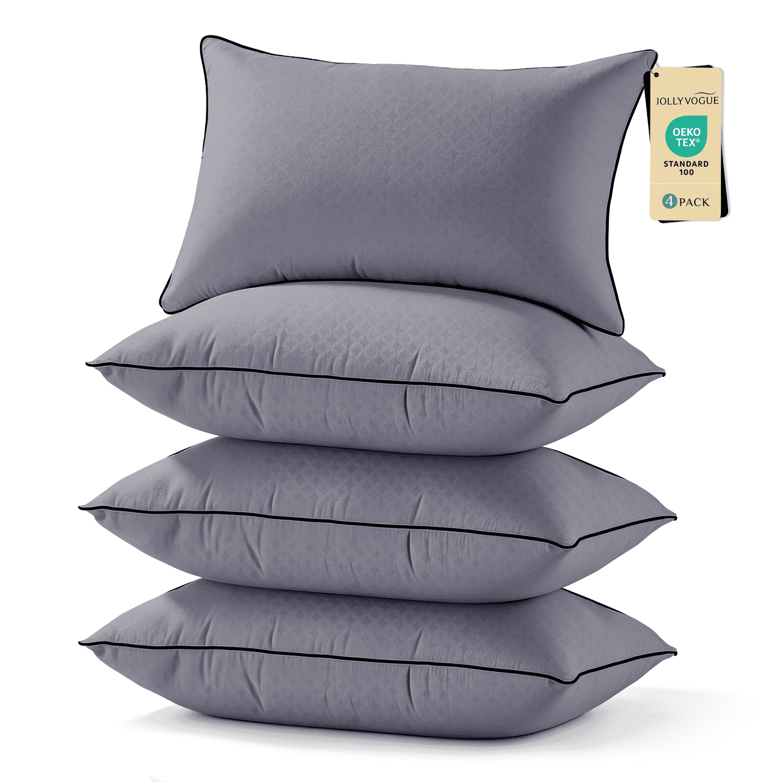 Sasttie Hotel Down Alternative Bed Pillows for Side, Back & Stomach Sleepers - Queen / Dark Grey & Black / 4 Pack