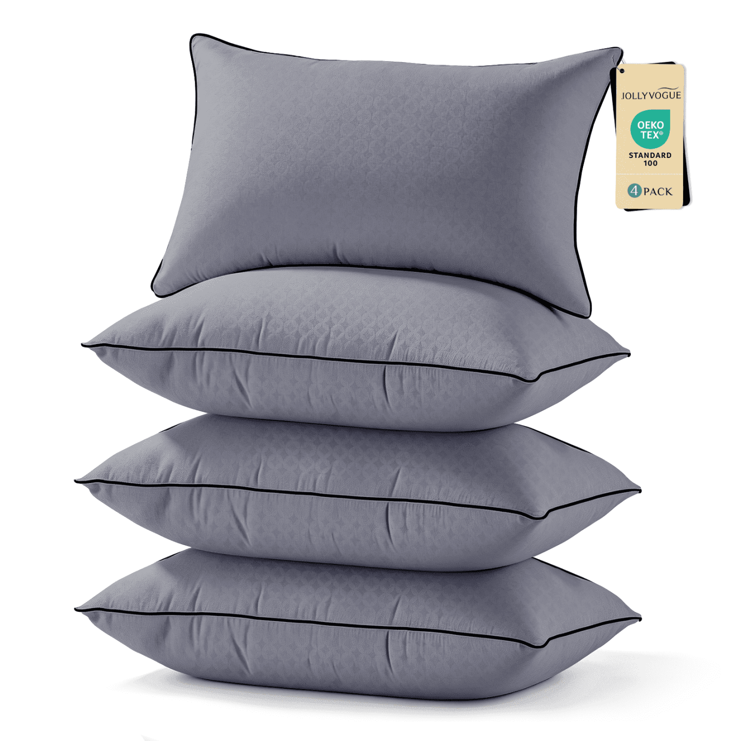 Sasttie Hotel Down Alternative Bed Pillows for Side, Back & Stomach Sleepers - Queen / Dark Grey & Black / 4 Pack