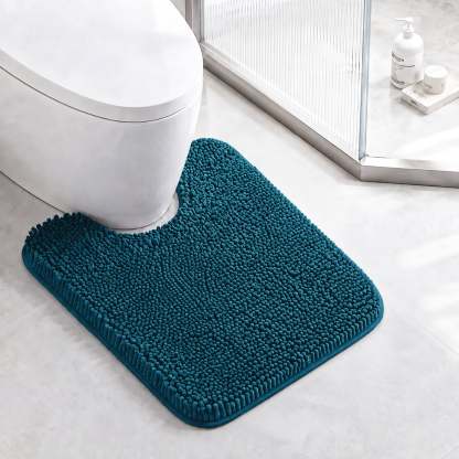 Sasttie Chenille Bathroom Rugs, Quick Dry Washable Bath Mats with Rubber Backing - 20" x 24" U-Shaped / Steel Blue / 1 Pack