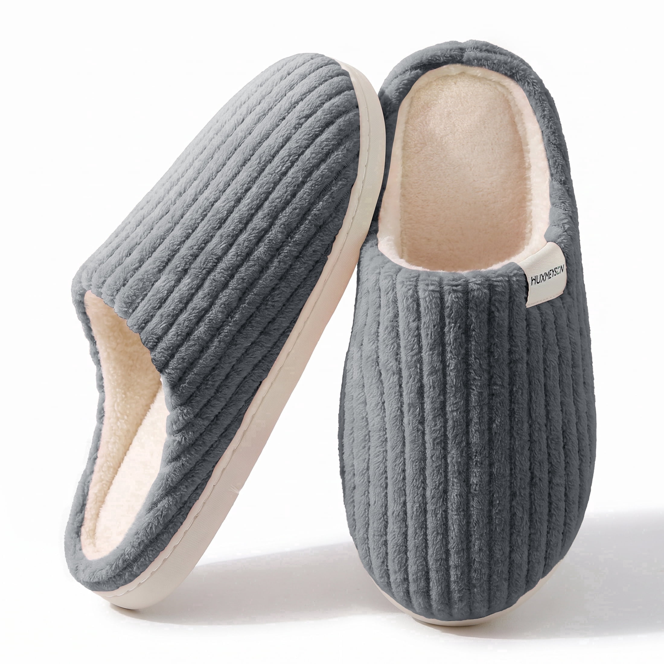 Sasttie Women's Plush Memory Foam House Slippers with Anti-Skid Rubber Sole - 5-6 / Gray
