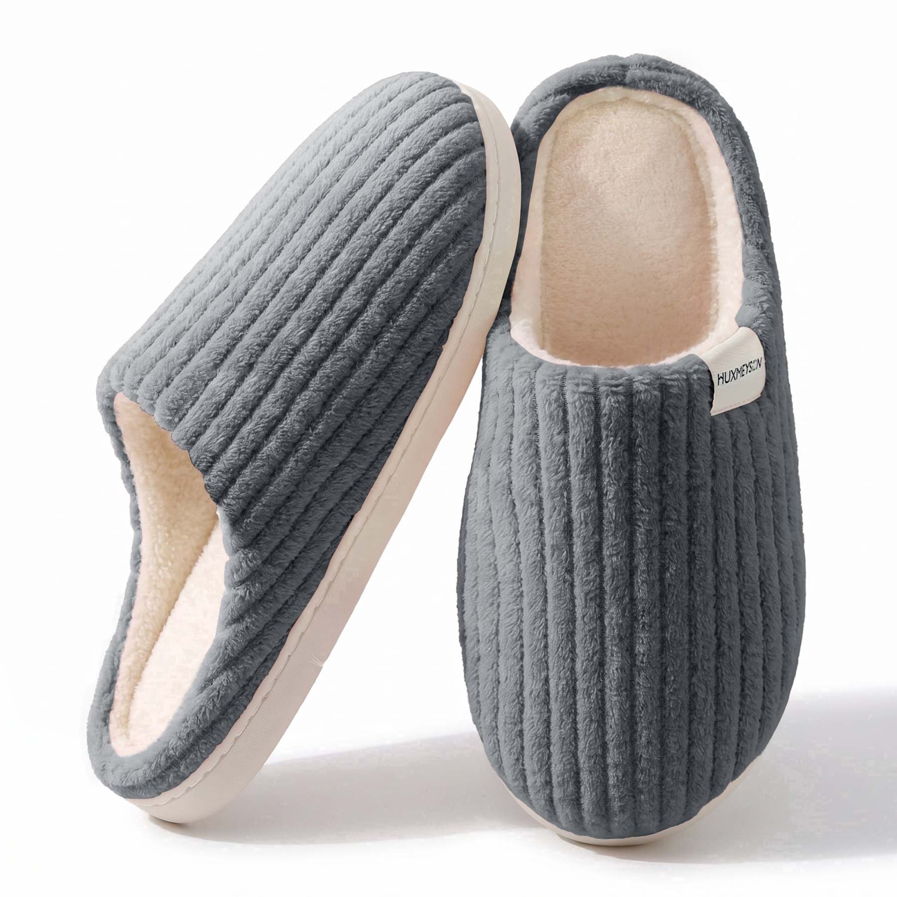 Sasttie Women's Plush Memory Foam House Slippers with Anti-Skid Rubber Sole - 5-6 / Gray