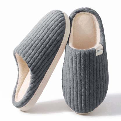 Sasttie Women's Plush Memory Foam House Slippers with Anti-Skid Rubber Sole - 5-6 / Gray