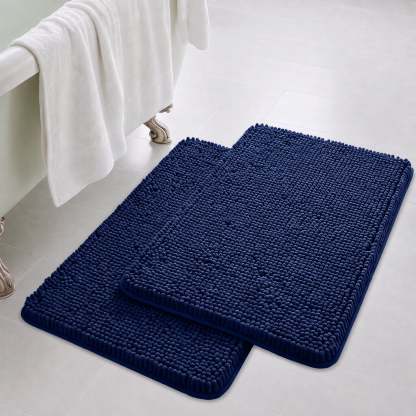 Sasttie Chenille Bathroom Rugs, Quick Dry Washable Bath Mats with Rubber Backing - 20" x 32" / Navy / 2 Pack