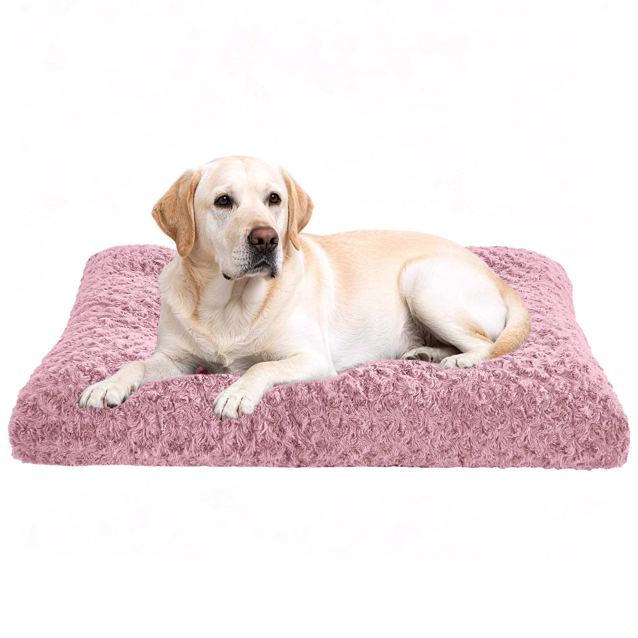 Sasttie Rose Velvet Dog Bed Crate Pad, Washable Plush Pet Mat with Non-Slip Bottom - L (35" x 23" x 6") / Pink
