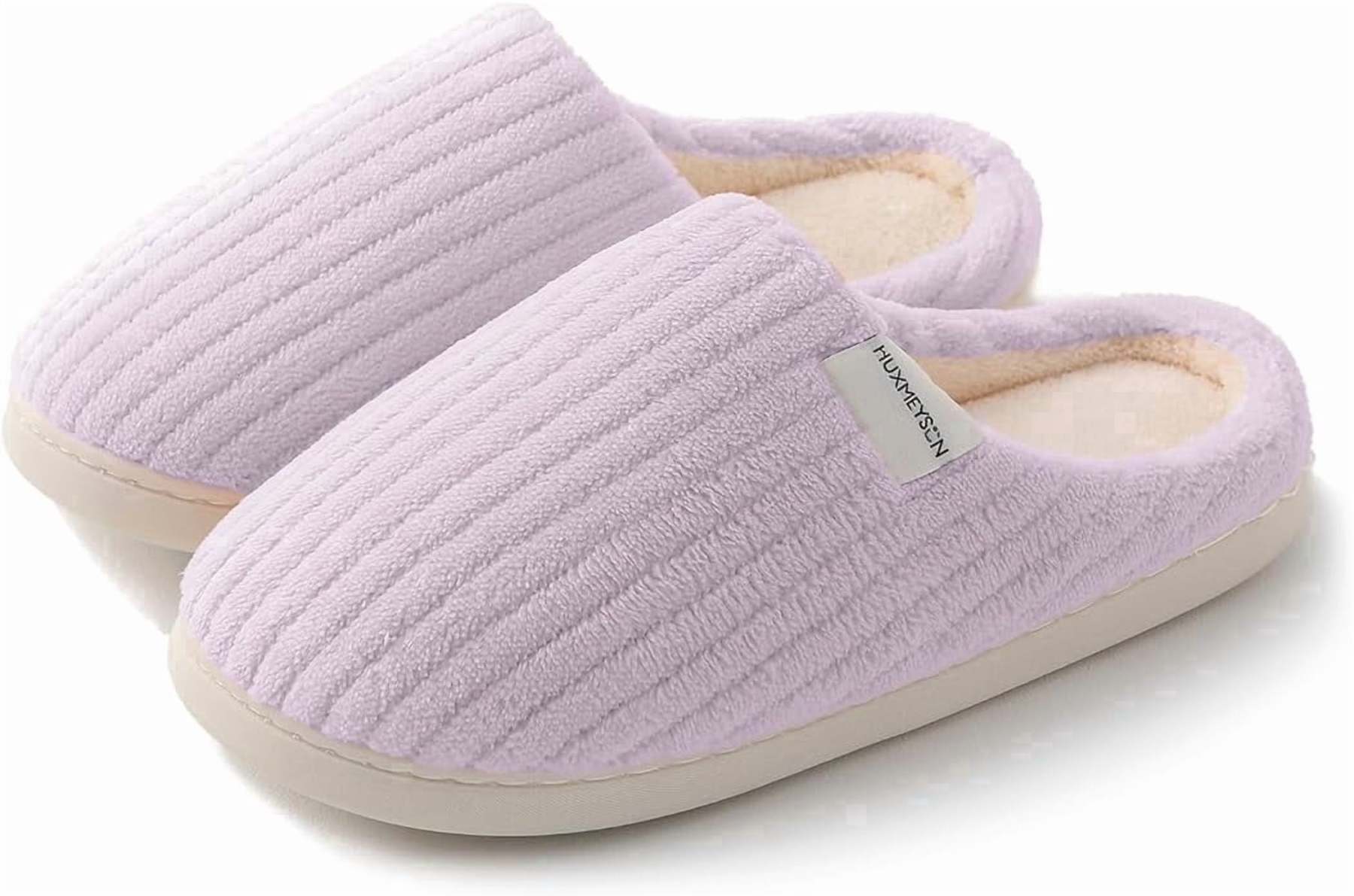 Sasttie Women's Plush Memory Foam House Slippers with Anti-Skid Rubber Sole - 5-6 / Purple