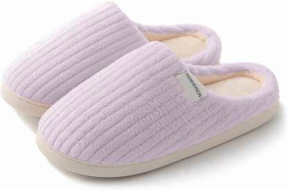 Sasttie Women's Plush Memory Foam House Slippers with Anti-Skid Rubber Sole - 5-6 / Purple