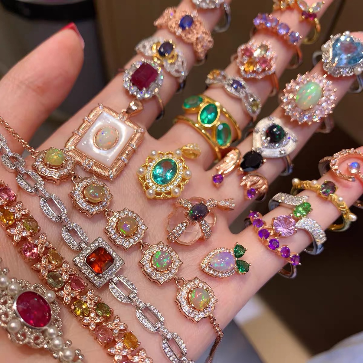 MJYjewelry Colorful Gemstone Jewelry Earring Ring & Necklace Bags