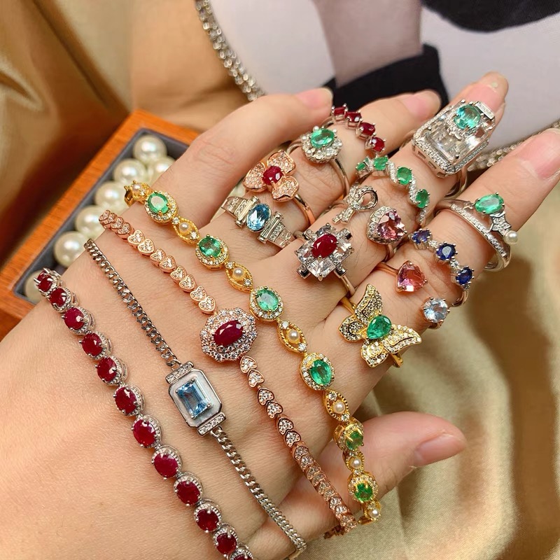 MJYjewelry Colorful Gemstone Jewelry Earring Ring & Necklace Bags