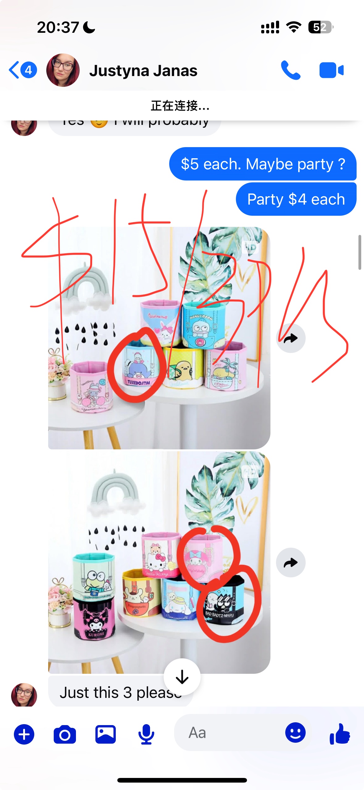 Justyna $167+$420=$587*0.95=$557