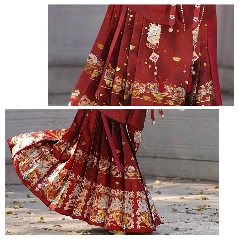 Cute Festive Hanfu Horse-Face Skirt Fabric Woven Gold Jacquard Clothing Fabric Cute Dragon Chinese Style Factory Direct Sales