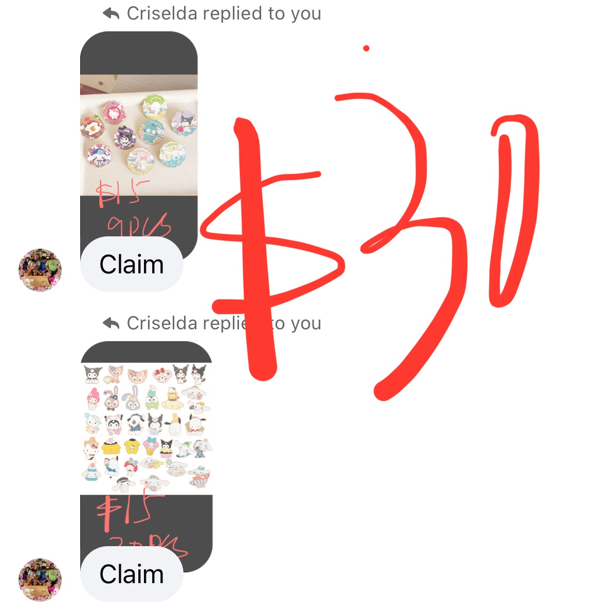 Cris $325+$15tariff=$340